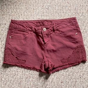 Rue 21 Cranberry Denim Short Shorts with Lace Detail